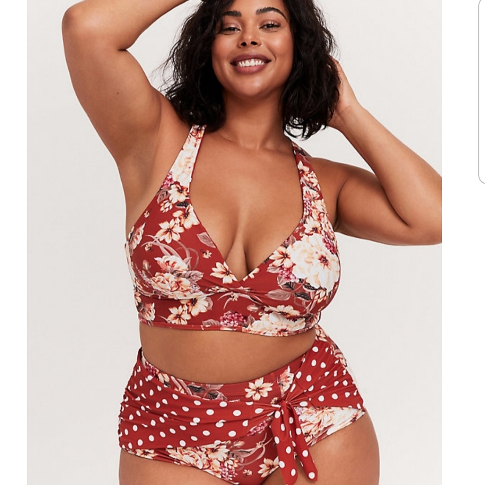 Torrid Dusty Red Floral & Polka Dot Bathingsuit